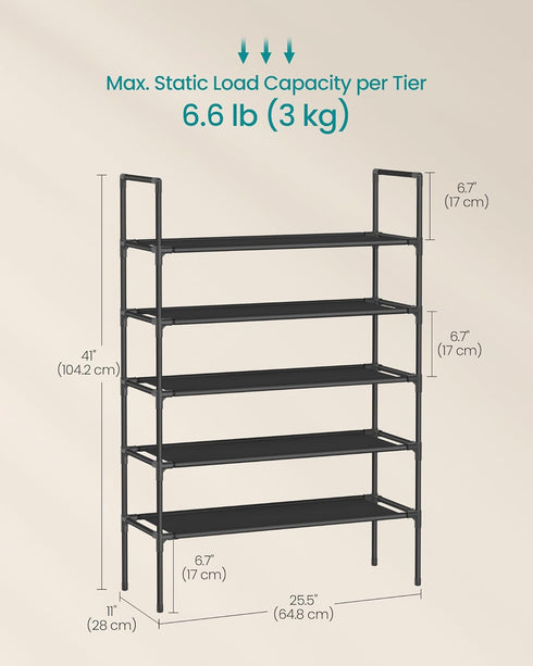 5-Tier Closet, ULSH045BH02 SONGMICS Shoe Rack, Shoe Storage for Hallway Slim and Space-Saving, Metal Frame, Non-Woven