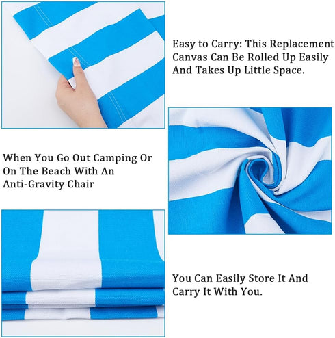 44.49x17 1.5mm GORGECRAFT Beach Sling Chair Replacement Canvas Thick Blue and White Stripes Patio Sling Chairs Cloth
