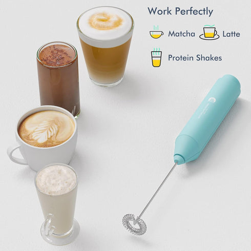 Powerful Handheld Milk Frother, Mini Mixer for Coffee, Cappuccino, Latte, Matcha, Hot Chocolate, With Stand, Aqua