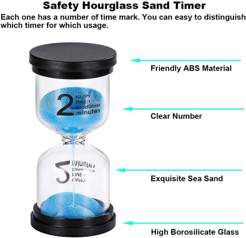 Sand Timer, 2 Minute Hourglass Timer, Colorful Blue Sand Clock, Plastic Sandglass for Kids, Classroom, Kitchen