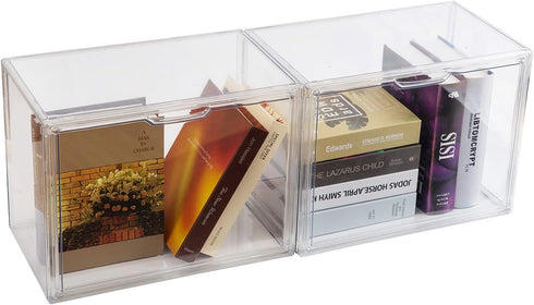 BOHOIDEE 2PACKS Clear Book Storage Organizer for Bookshelf, Plastic Stackable Book Display