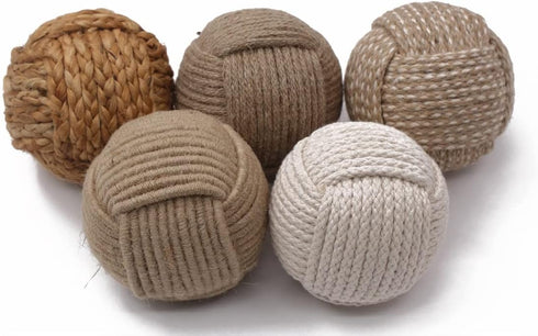 Roorkee Instruments 5pcs Rustic Nautical Decorative Spherical Natural Jute Rope Cotton Ball, Home Tabletop Décor