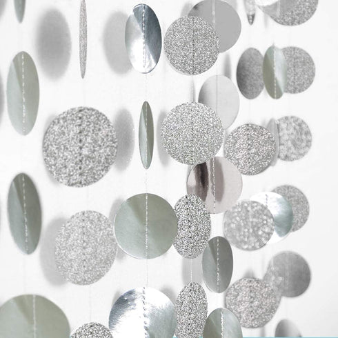 Cheerland Glitter Silver Circle Dot Garlands - Metallic Silver Party Decorations for Wedding, Birthday