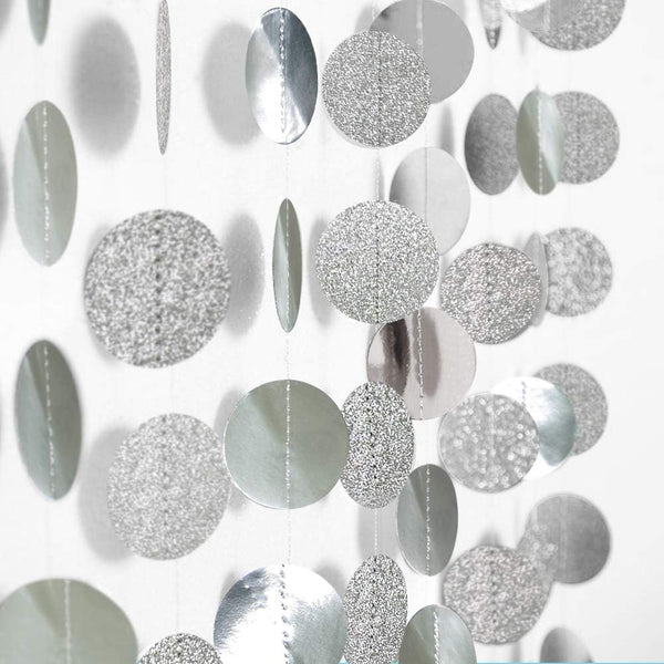 Cheerland Glitter Silver Circle Dot Garlands - Metallic Silver Party Decorations for Wedding, Birthday
