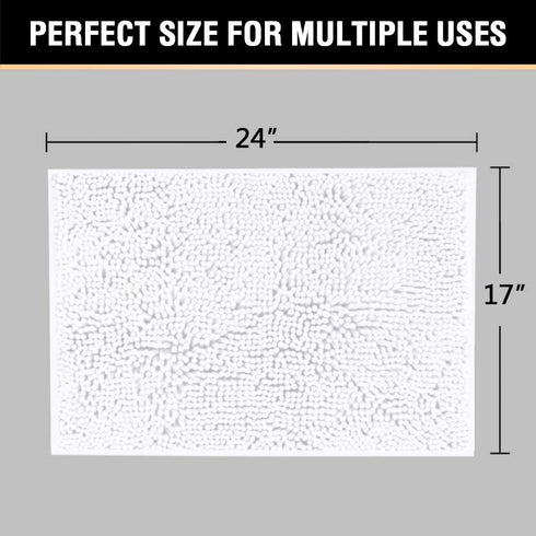 H.VERSAILTEX Pure White Bath Mat, Non Slip Chenille Rug 17" x 24" for Bathroom