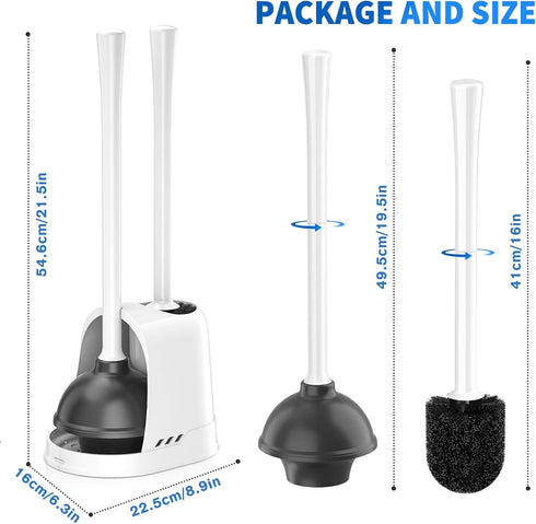LOVLOY 2 Pack Set 2-in-1 5.3-inch Toilet Plunger and Brush, Bowl Brush and Heavy Duty Toilet Plunger with Ventilated