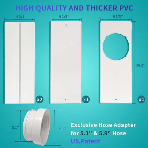 60 Inches, 5.1" 5.9" Portable AC Window Vent Kit - Complete Air Conditioner Window Kit, Adjustable PVC Window Seal Kit
