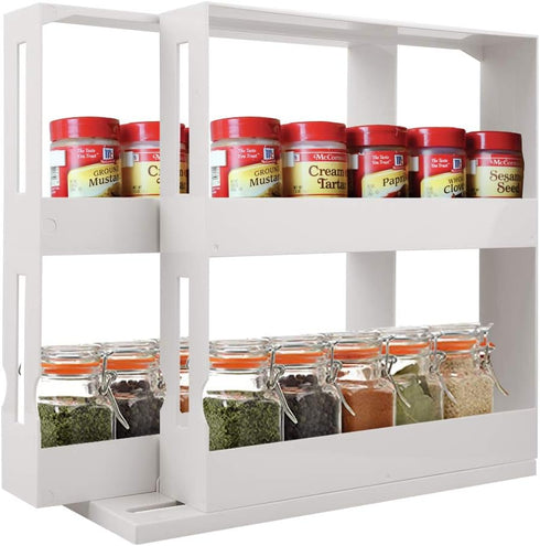 INFILM 2 Tier Spice Rack, Multifunctional Rotating Cupboard Organizer, Swivel Storage Shelf