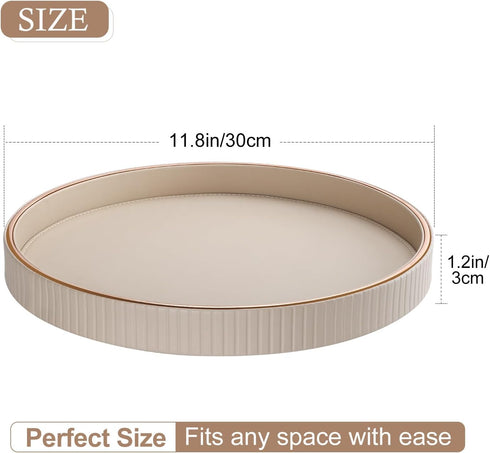 12" GORESE Round Decorative Tray for Coffee Table, PU Leather Compact Serving Tray for Home Decor & Everyday Accents
