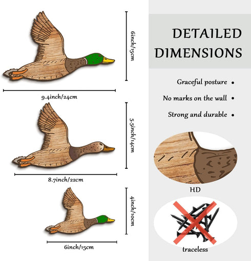 3Pcs (Set 3, Kas Home Duck Hunting Wall Decor Wooden Flying Ducks Decor Rustic Farmhouse Wall Art Signs for Nursery