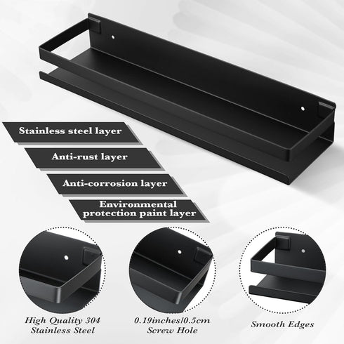 2 Room(11.81 Inch/ 30 cm,Black) Lallisa Pieces Stainless Steel Shelf Bathroom Shower Floating Shelves Wall Mounted