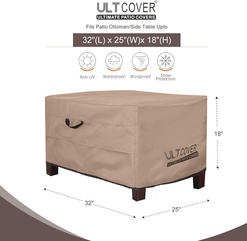 32L 25W 18H inch ULTCOVER Waterproof Patio Ottoman Cover Rectangular Outdoor Side Table Furniture Covers Size x x