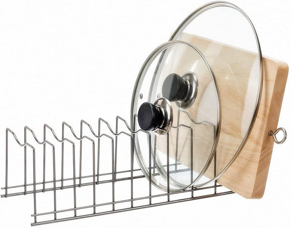 SANNO Pot Lid Organizer, Holder for Pots and Pans, Drawer Plate Organizer for Bakeware and Serving Trays