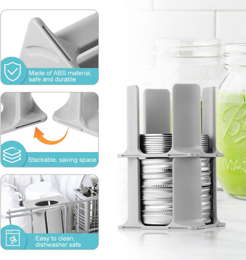 AIEVE 4 Pack Mason Jar Lid Organizer, Canning Lid Storage Rack for Wide & Regular Mouth Lids and Rings