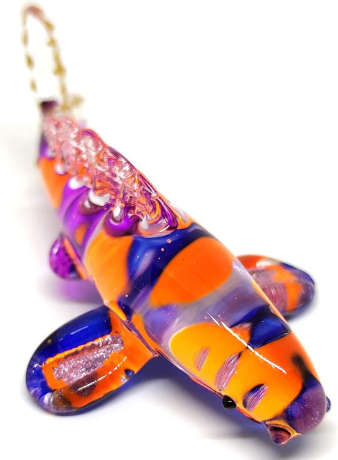 Japan Carp Koi Fish Miniature Figurines - Hand Blown Glass Art Collectible Decor (Purple Orange)