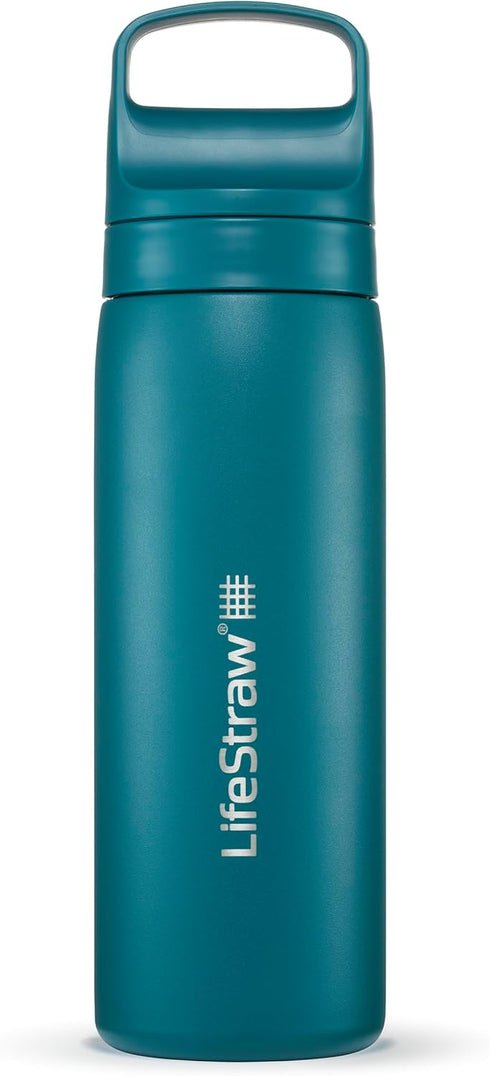 LifeStraw Go Series - Double Wall BPA-Free Vacuum Insulated 18 oz Water Filter Bottle, Laguna Teal