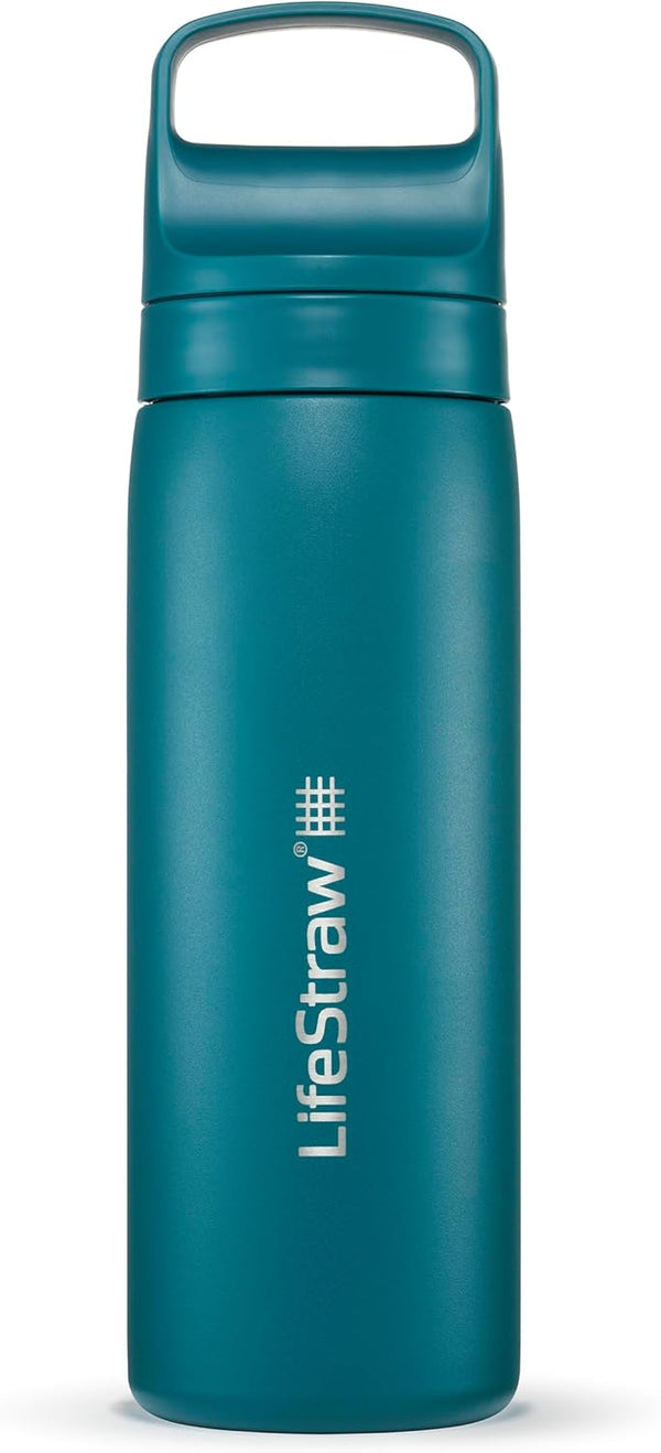 LifeStraw Go Series - Double Wall BPA-Free Vacuum Insulated 18 oz Water Filter Bottle, Laguna Teal