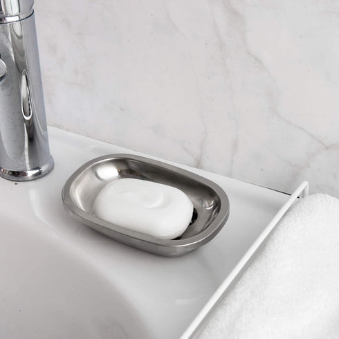 IMEEA Silver Soap Dish, SUS304 Stainless Steel Brushed Bathroom Soap Holder with Drain