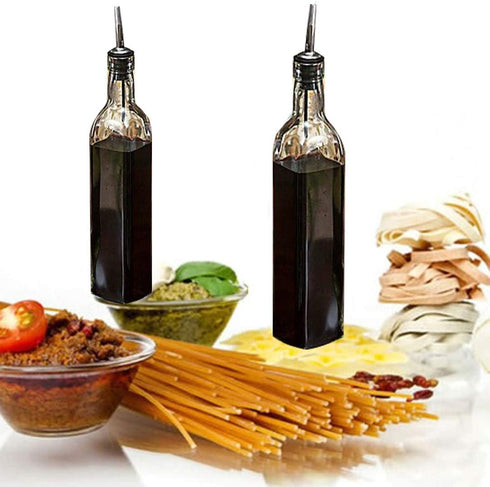 DLD 16oz Glass Olive Oil Bottle Dispenser - Oil and Vinegar Cruet with Pourers, 473ml