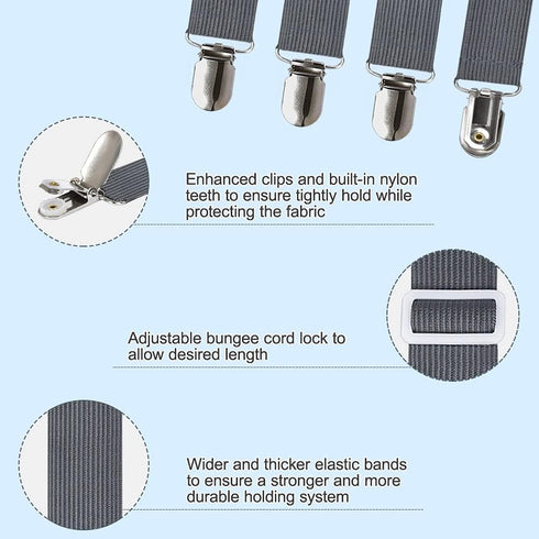 Sopito 4pcs Adjustable Elastic Sheet Fasteners to Keep Sheets in Place, Heavy Duty Non Slip Bed Cover Grippers Clips