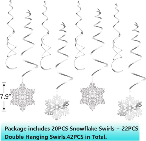 Moon Boat 42Ct Christmas Snowflake Hanging Swirl Decorations for Winter Party Wonderland Ornaments