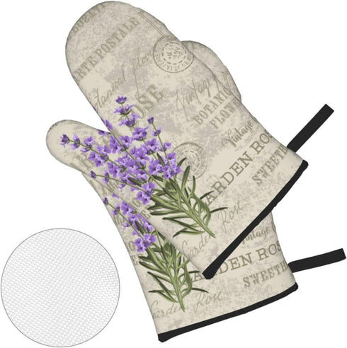Lavender Flowers Vintage Oven Mitts and Pot Holders Set of 4, High Heat Resistant for Kitchen Cooking BBQ
