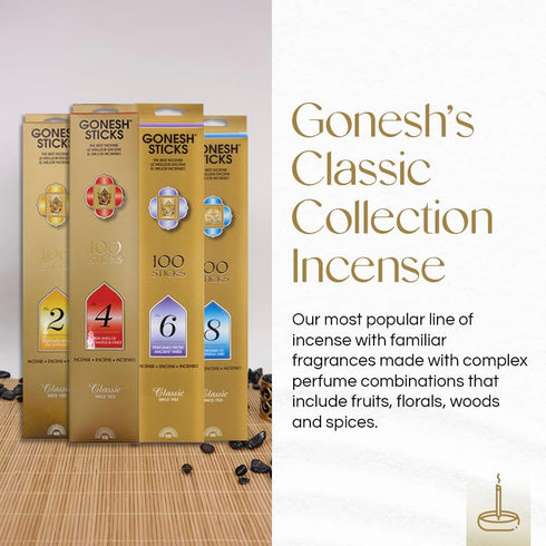 Gonesh Classic Collection Non-Toxic 10” Slow Burn Aromatic Sticks - Fruit & Floral, No. 4, 100 Pack