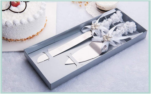 TIHOOD Set of 2 Rustic Wedding Cake Knife and Serving Set with Twine Heart Love Wood Tag and Burlap Lace
