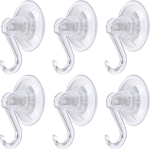 Clear Plastic Suction Cup Hooks, 6 Pack Heavy Duty Vacuum Traceless Wall Holder for Bathroom