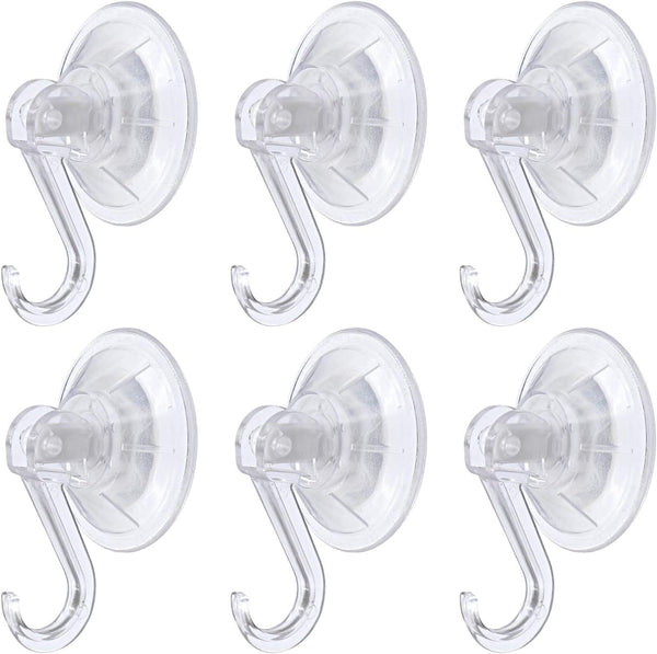 Clear Plastic Suction Cup Hooks, 6 Pack Heavy Duty Vacuum Traceless Wall Holder for Bathroom