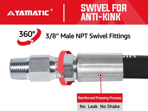 YAMATIC Pressure Washer Whip Hose - 3/8" Jumper Hose 3FT for Hose Reel and Power Washer, 4000 PSI