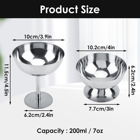 4Pcs Hapivida Ice Cream Cup, Stainless Steel Serving Dessert Bowls Cups Sauce Bowls Mini Round Footed Yogurt Snack