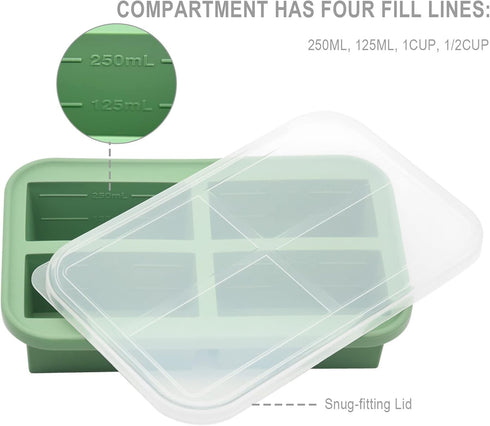 Soup Freezer Containers - Silicone Freezer Trays with Lid, Easy-Release, Reusable for Broths and Leftovers, 2 Pack