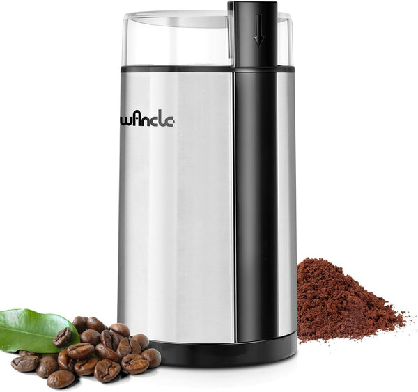 Wancle Electric Coffee Grinder, Quiet Spice Grinder with One Touch Operation for Beans and Spices, Stainless Steel