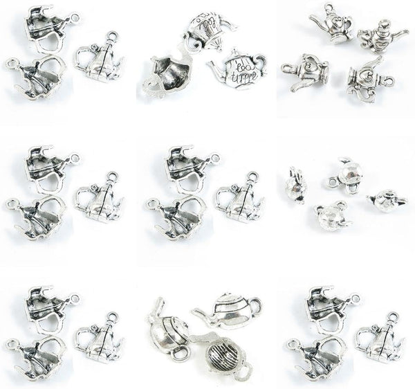29 Pieces Antique Silver Tone Jewelry Making Charms - Teapot, Tea Kettle, Pot & Wine