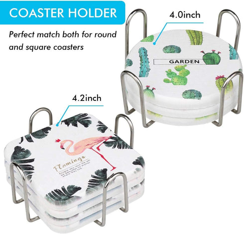 2-Piece Stainless Steel Coaster Holder, Fits Round and Square Coasters, Holds 4 to 7
