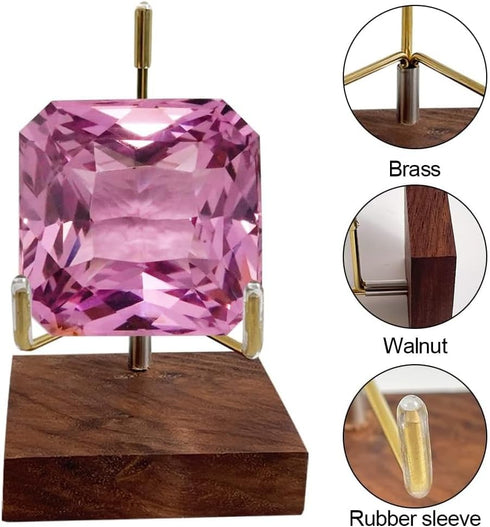 Adjustable Brass Crystal Display Stand with Walnut Base for Mineral Specimens, Rock Display Easel Metal Holder