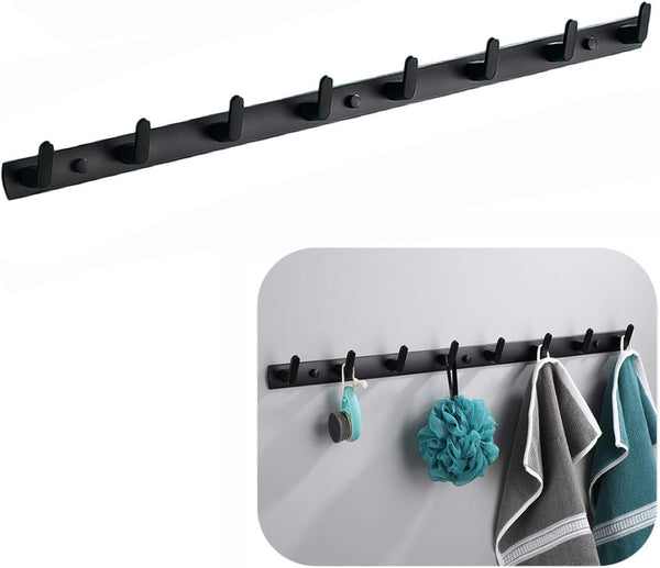 Wall Mounted Coat Racks with 8 Hooks, Modern Black Hanging Holder for Clothes, Entryway, Bathroom (29.7"x1.3")