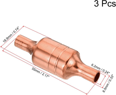 MECCANIXITY Refrigerator Filter Dryer, 6.2mm to 6.2mm Copper Dirt Filter Liquid Line Refrigerant AC Filter for HVAC Refrigeration Heat Pump Heater, Pack of 3 by MECCANIXITY