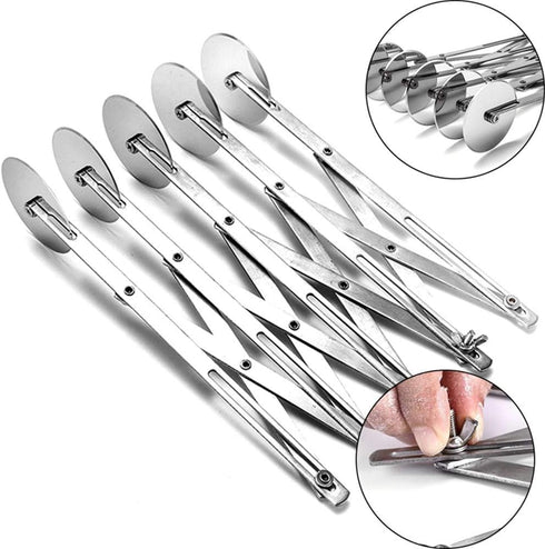 5 Wheel Pastry Cutter, Expandable Stainless Pizza Slicer, Multi-Round Baking Cutter Roller for Cookie Dough