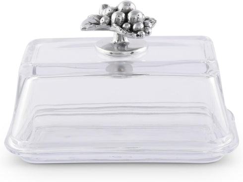 2-Piece Arthur Court Glass Butter Dish with Lid Metal Grape Knob | Classic Design Covered Butter Keeper | Covers