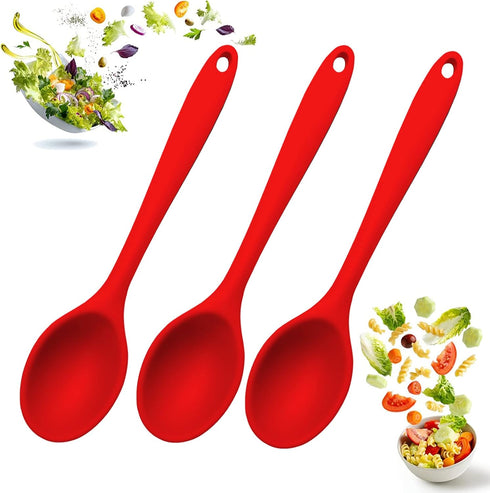 Silicone Spoons for Cooking, 10 INCHES, Serving Spoons for Mixing, Stirring & Basting, Nonstick Heat Resistant, 3 PCS