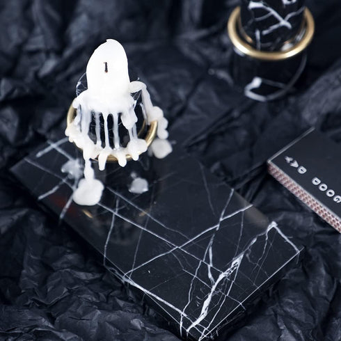 Marble Candle Plate, Decorative Small Tray for Pillar Candle Holder, Black Coasters for Home Decor