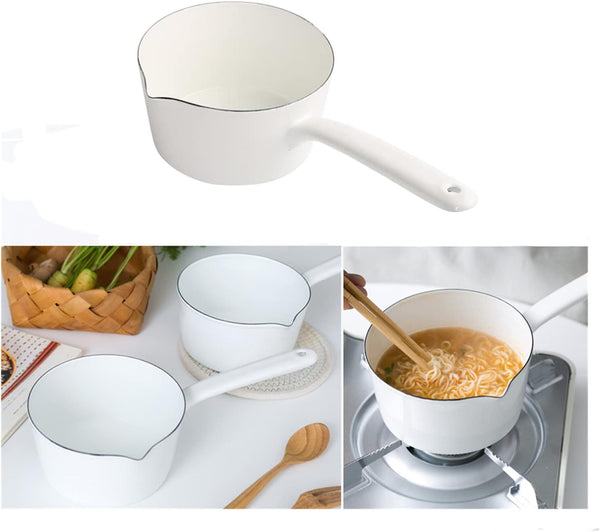 1.2L Enamel Milk Pan, Non-Stick Butter Warmer, Easy to Clean Cooking Pot for Home Kitchen (White)