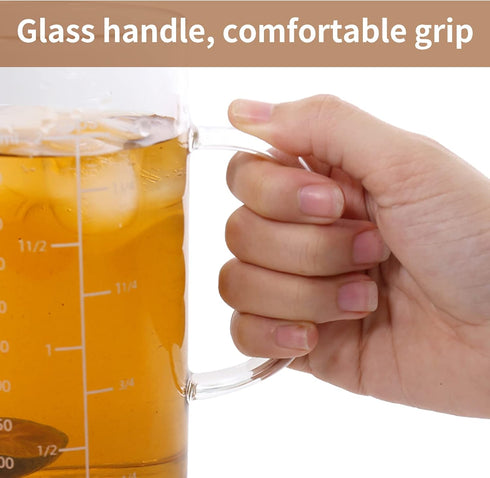 Newness Glass Measuring Cup with Handle - 500 ML (0.5 Liter, 2 Cup) with Three Scales and V-Shaped Spout