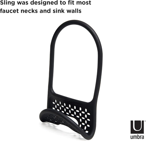 Modern Black Sling Sponge Holder for Kitchen Sinks - Flexible Design, No Suction Cups