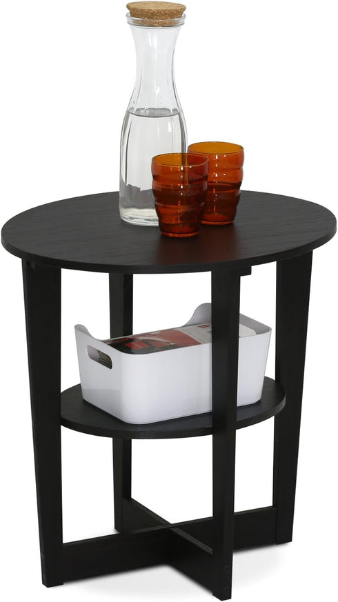 Furinno JAYA Side Table, 2-Tier Round Modern End Table with Oval Tabletop,