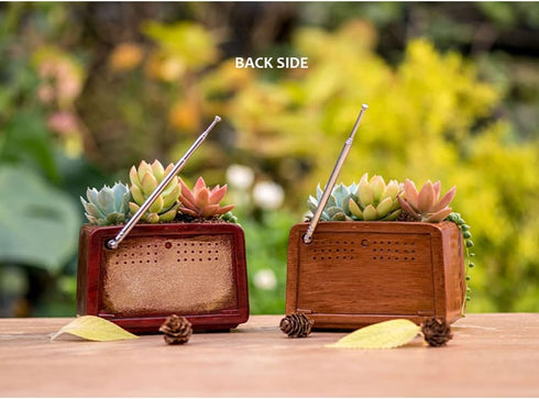 Wooden Pots, Mini Flowerpot, Retro Resin Succulent Planter Bonsai Pot Desk Holder Mini Ornament (Radio Natural)