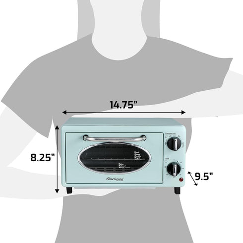 Elite Gourmet by Maximatic Americana Collection ETO147M Diner 50’s Retro Countertop Toaster Oven, 1000W, Mint