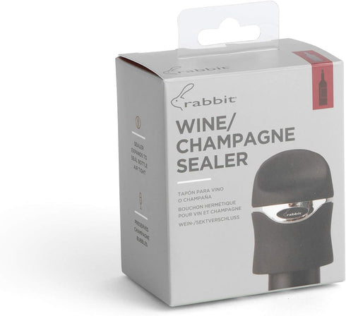 Rabbit Champagne and Wine Sealer, Velvet Black - Airtight Stopper, Keeps Bubbles Fresh Longer
